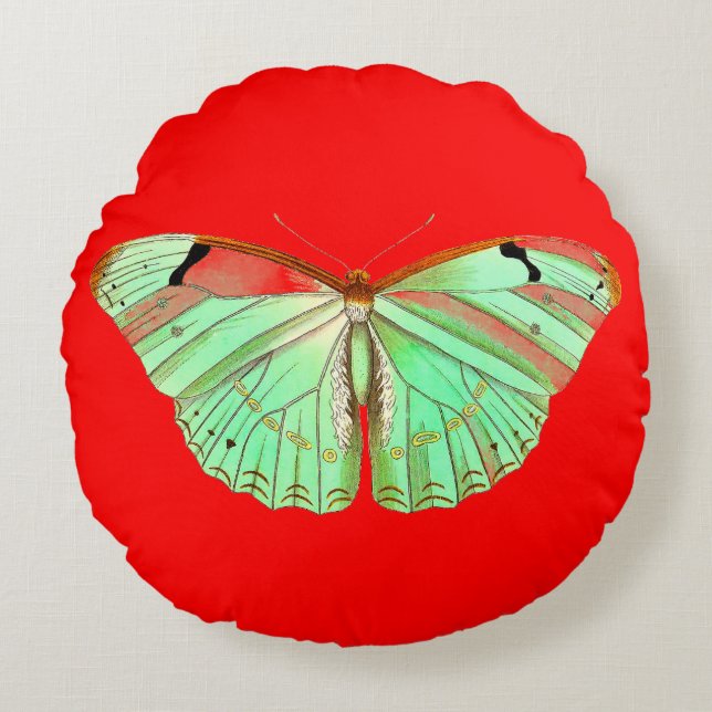 Butterfly Papillon Round Pillow Rund Kudde (Framsidan)