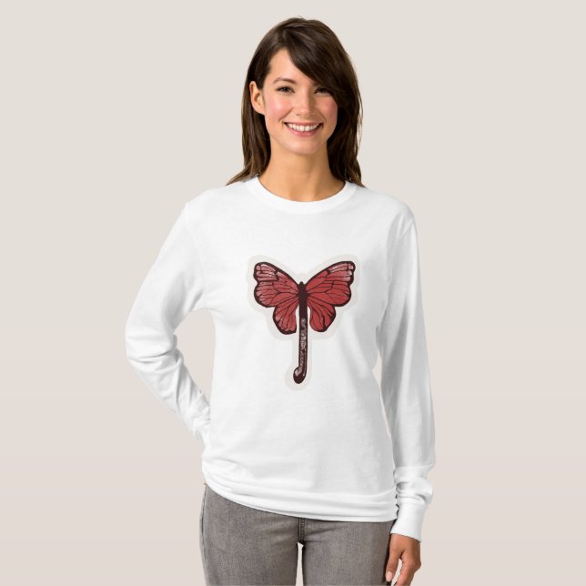 Butterfly Parbrella Fusion Långärmad Shirt T Shirt (Hel framsida)