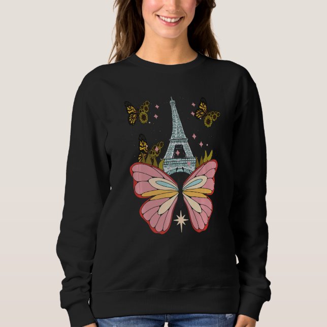 Butterfly Paris Night Sky Eiffel Tower Love French T Shirt (Framsida)