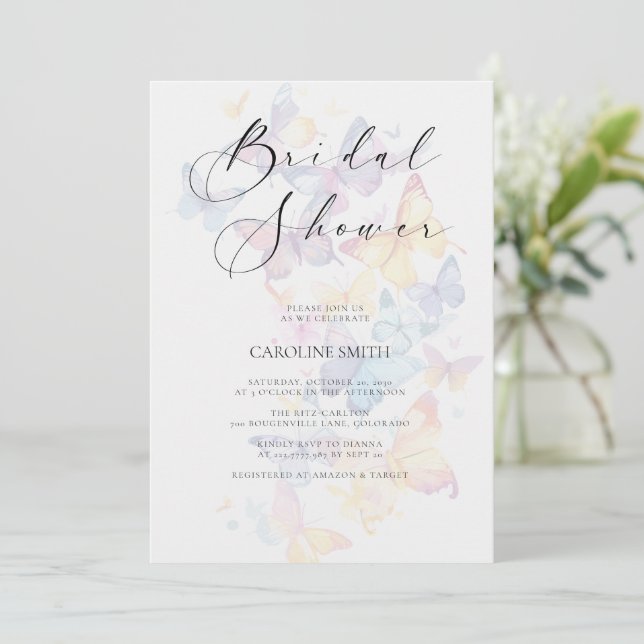 Butterfly Pastel Bridal Shower Invitation Inbjudningar (Stående Fram)