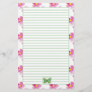 Butterfly Pastel Rosa Watercolor Flowers Längs Brevpapper