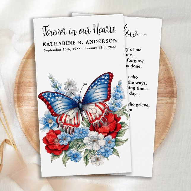 Butterfly Patriotic Blommigt Funeral Prayer Card Visitkort (Skapare uppladdad)