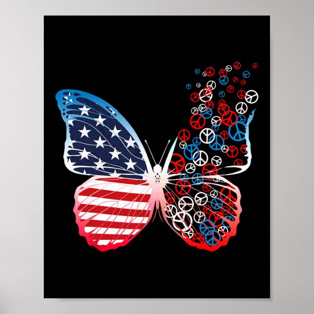 Butterfly Patriotic Fredsteckens 4:e juli US FLA Poster (Framsidan)