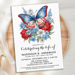 Butterfly Patriotic Funeral Firande of Life Inbjudningar