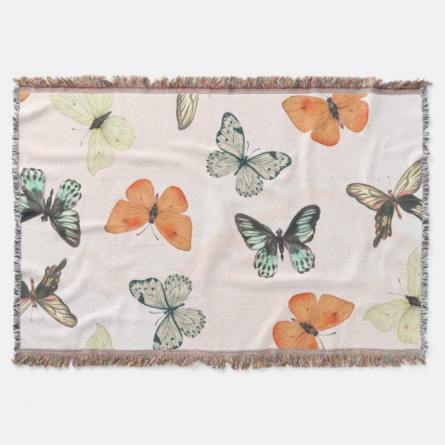Butterfly Pattern Fleece Cotton Throw Blanket Filt (Framsidan)