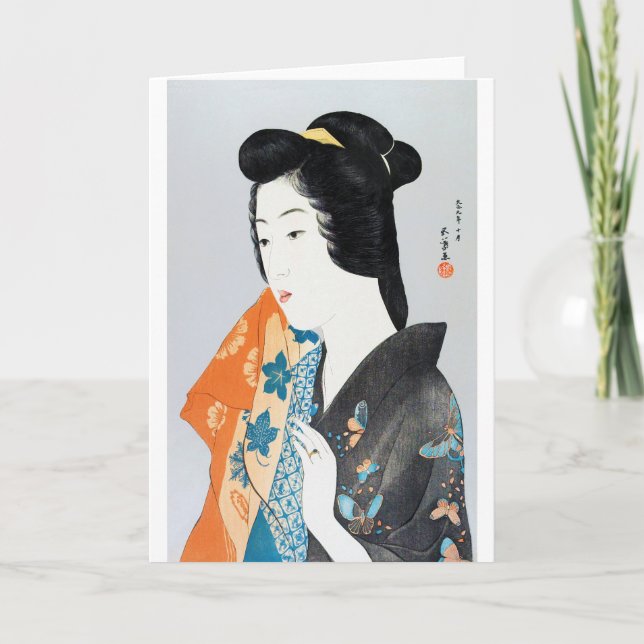 Butterfly-patterned Kimono, Goyō Hashiguchi Kort (Framsida)