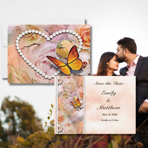 Butterfly Pearl Heart Blommigt Service Ro Spara Datumet
