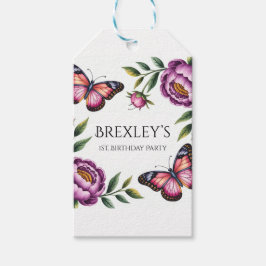 Butterfly & Peony Girls 1st. Tack för födelsedagsf Presentetikett