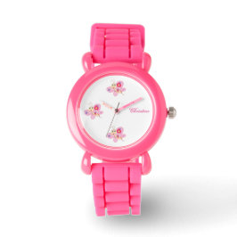 Butterfly Personlig Rosa Glitter Watch Armbandsur