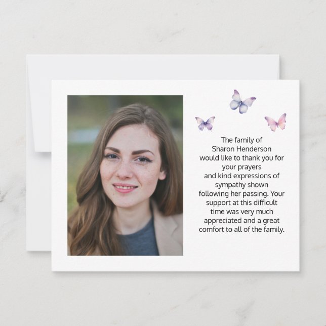 Butterfly Photo Funeral Tackkort Card Tack Kort (Framsida)