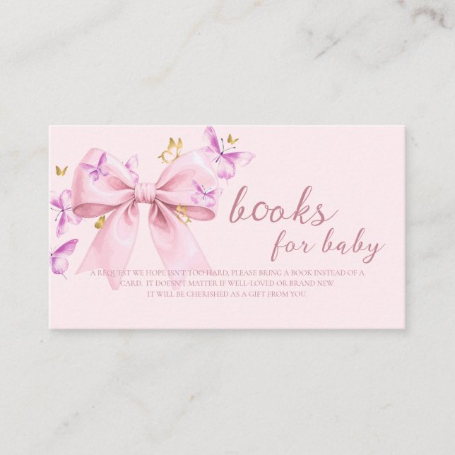 Butterfly Pink Bow Baby Shower Books for baby  Tilläggskort (Framsida)