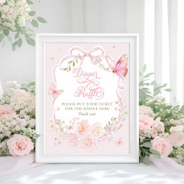 Butterfly Pink Bow Floral Diaper Raffle Poster