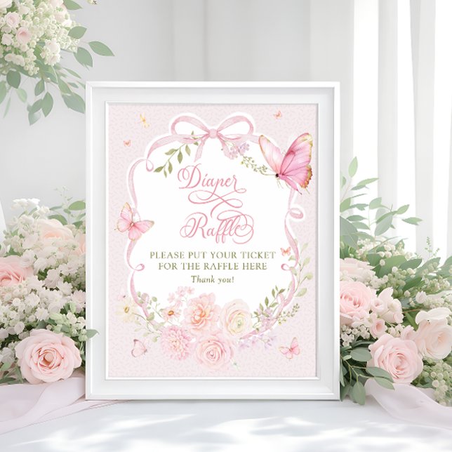 Butterfly Pink Bow Floral Diaper Raffle Poster (Skapare uppladdad)