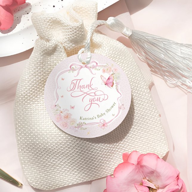 Butterfly Pink Floral Baby Shower Thank You Gåvor Etiketter (Skapare uppladdad)