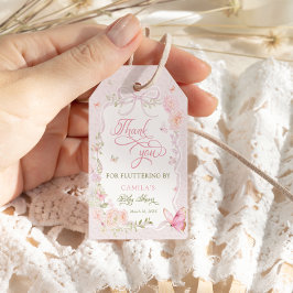 Butterfly Pink Girl Baby Shower Thank You Presentetikett