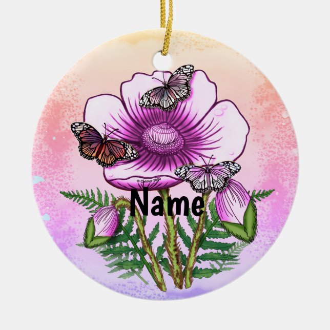 Butterfly Pink Poppy  Julgransprydnad Keramik (Framsidan)