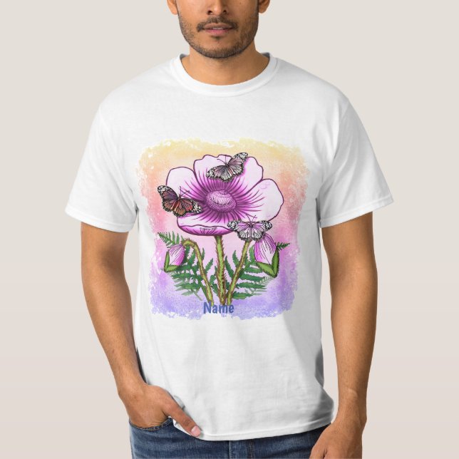 Butterfly Pink Poppy  T Shirt (Framsida)