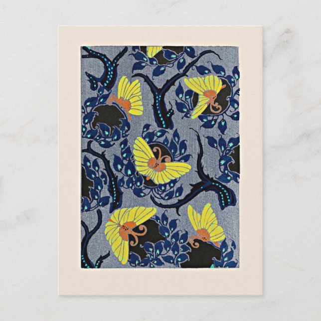 Butterfly Pochoir, art nouveau mönster Vykort (Framsida)