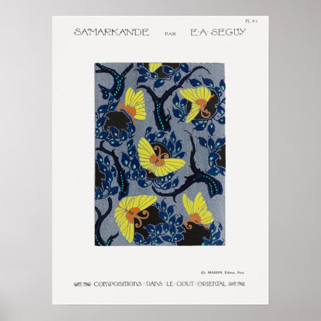 Butterfly pochoir mönster i Art nouveau Poster (Framsidan)