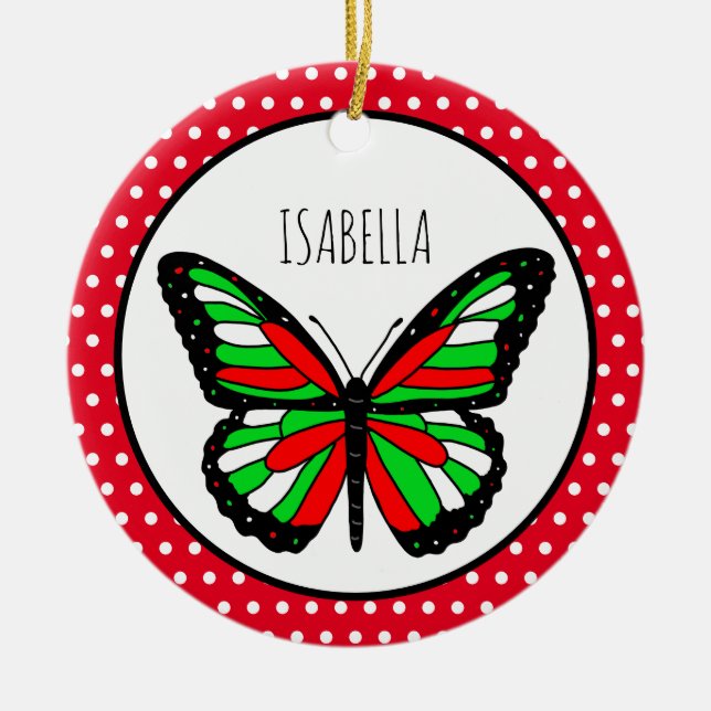 Butterfly Polka Dot Personlig jul Julgransprydnad Keramik (Framsidan)