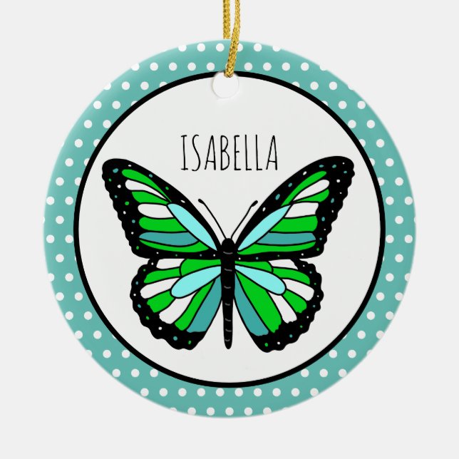 Butterfly Polka Dot Personlig jul Julgransprydnad Keramik (Framsidan)