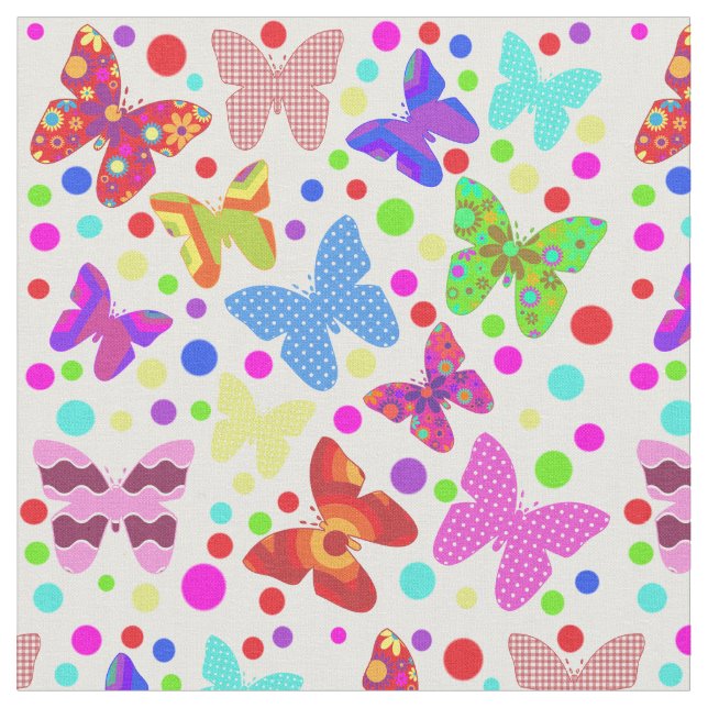 Butterfly polka punkt färglös, söt djurdaghem tyg (Närbild)