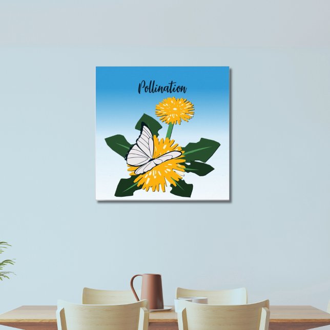 Butterfly Pollution Gult Dandelion Ogräs Poster (Dandelion Pollinated by a Butterfly)