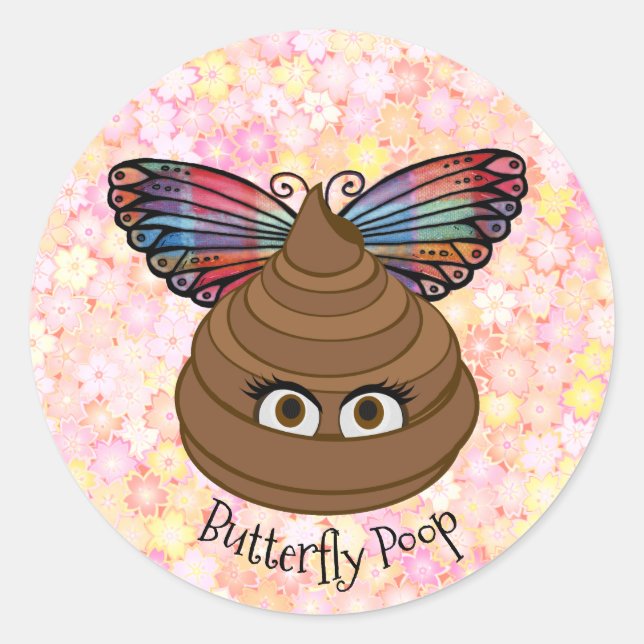 Butterfly Poop Emoji Runt Klistermärke (Framsida)