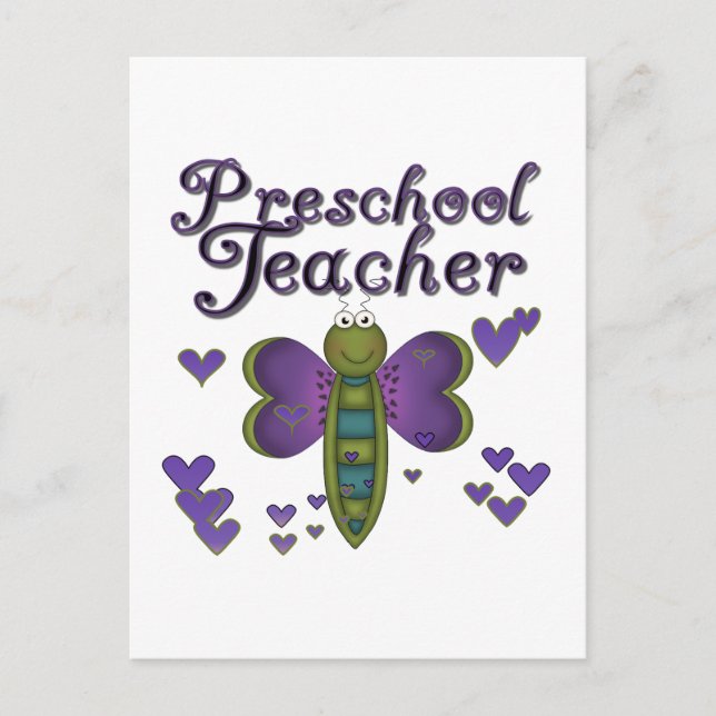 Butterfly Preschool Teacher Tshirts och Gifts Vykort (Framsida)