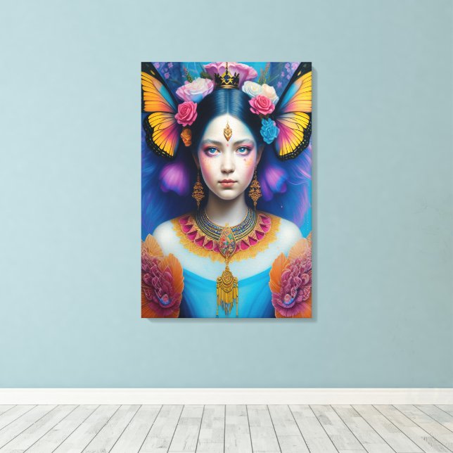 Butterfly prinsessan med lilla krona canvastryck (Insitu (trägolv))