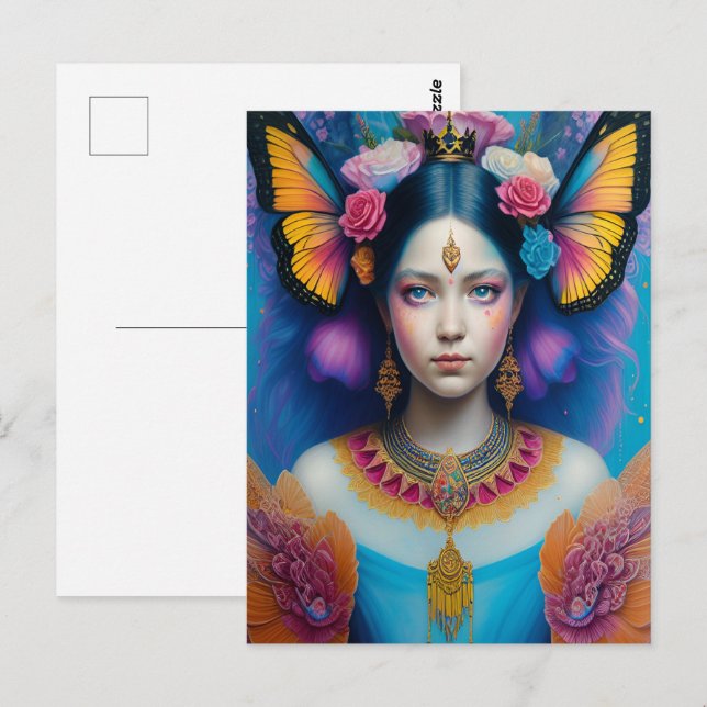 Butterfly prinsessan med lilla krona vykort (Fram/baksida)