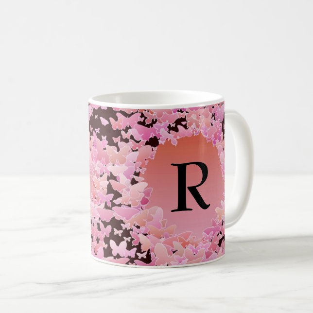 Butterfly Print med Monogram Kaffemugg (Framsida höger)
