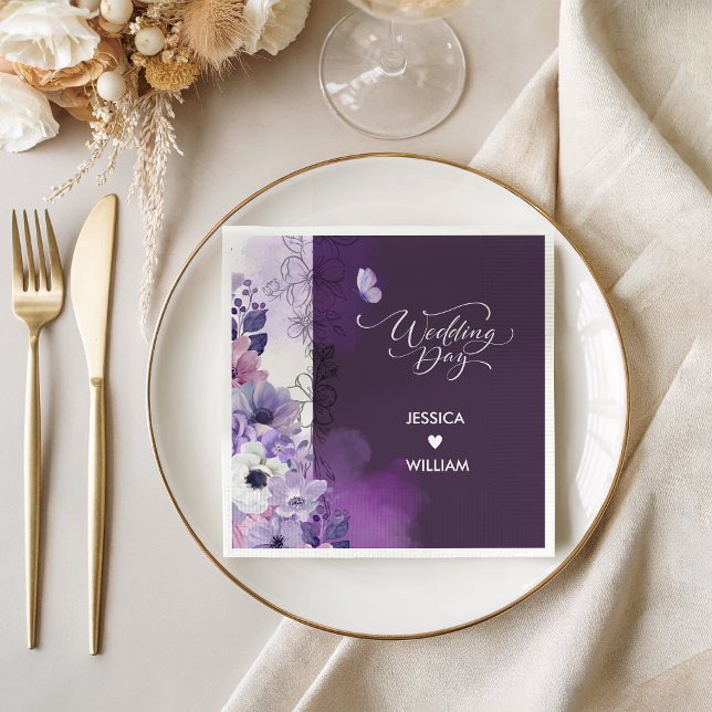 Butterfly Purple Floral Wedding Napkins Pappersservett (Skapare uppladdad)