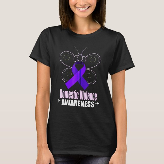 Butterfly Purple Ribbon Domestic Violence Awarenes T Shirt (Framsida)