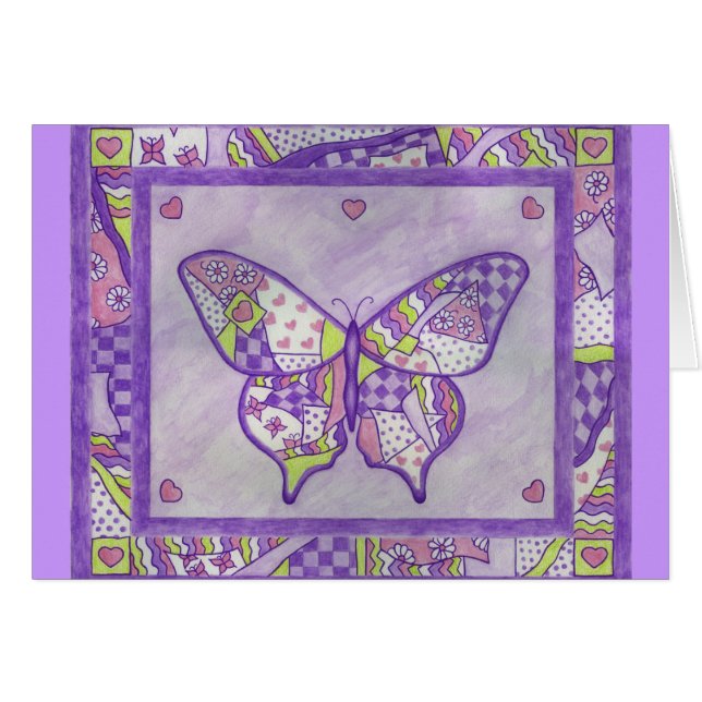 Butterfly Quilt Folk Art-kort Hälsningskort (Framsidan Horizontal)