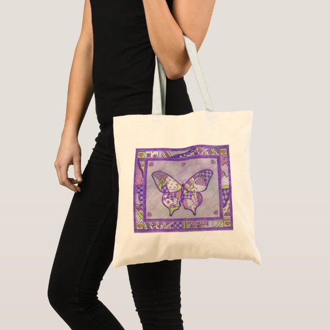 Butterfly Quilt Tote Bag Tygkasse (Framsida (produkt))