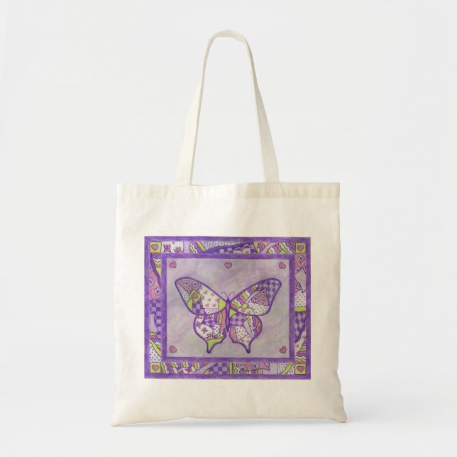 Butterfly Quilt Tote Bag Tygkasse (Framsidan)
