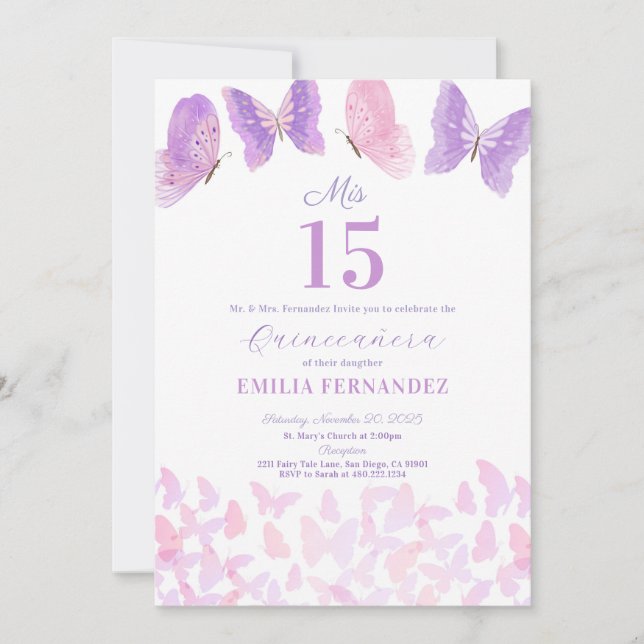 Butterfly Quinceanera 15th Birthday Invitationn Inbjudningar (Framsida)