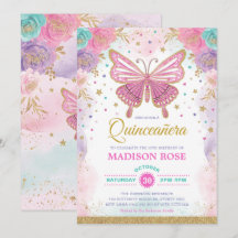 Butterfly Quinceañera Birthday Rosa Lila Blommigt