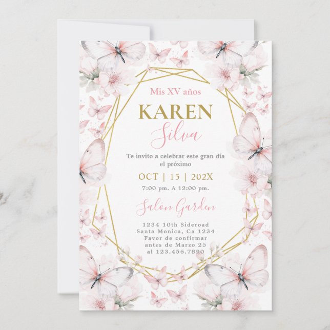 Butterfly Quinceanera Inbjudningar (Framsida)