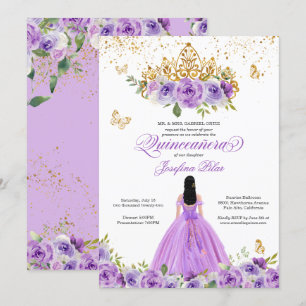 Butterfly Quinceañera Lila Watercolor Flowers in Inbjudningar