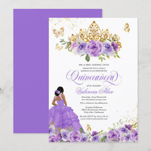 Butterfly Quinceañera + Lila Watercolor Flowers Inbjudningar