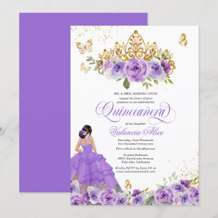 Butterfly Quinceañera + Lila Watercolor Flowers Inbjudningar