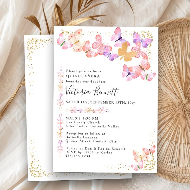 Butterfly Quinceanera och Mass 15:e födelsedagen Inbjudningar (Mass & Quinceanera Invitation from Butterfly Skies Quinceanera collection - order printed or digital)