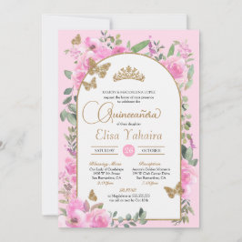 Butterfly Quinceanera Rosa Watercolor Blommigt Inbjudningar