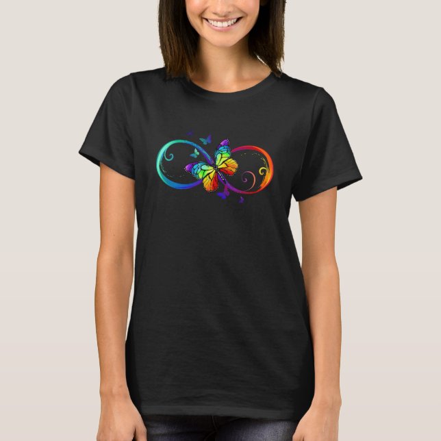 Butterfly Rainbow infinity Symbol Sign T Shirt (Framsida)