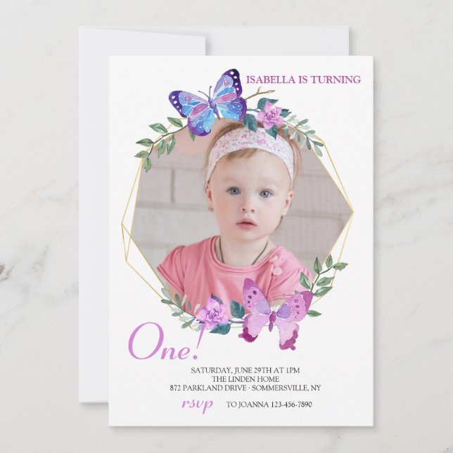 Butterfly Ram Photo Birthday Inbjudningar (Framsida)
