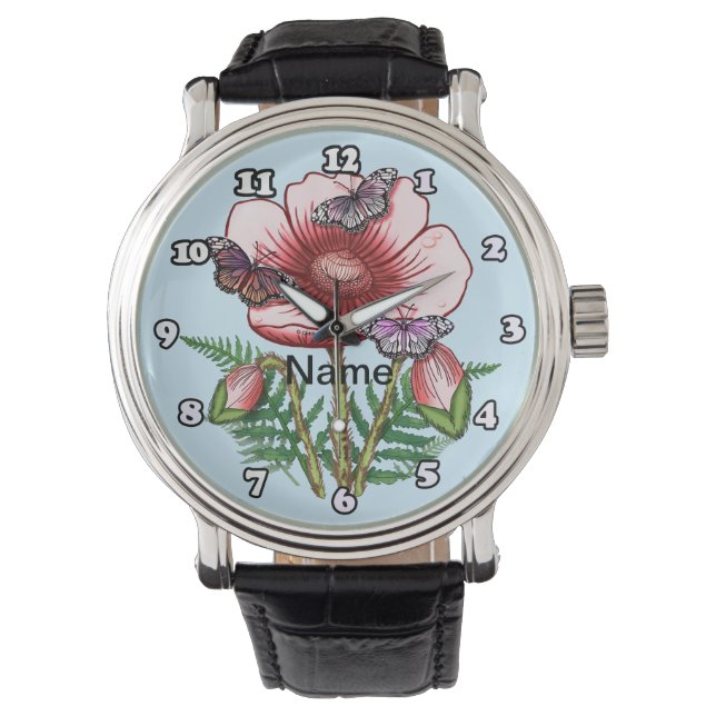 Butterfly Red Poppy  Watch Armbandsur (Framsida)