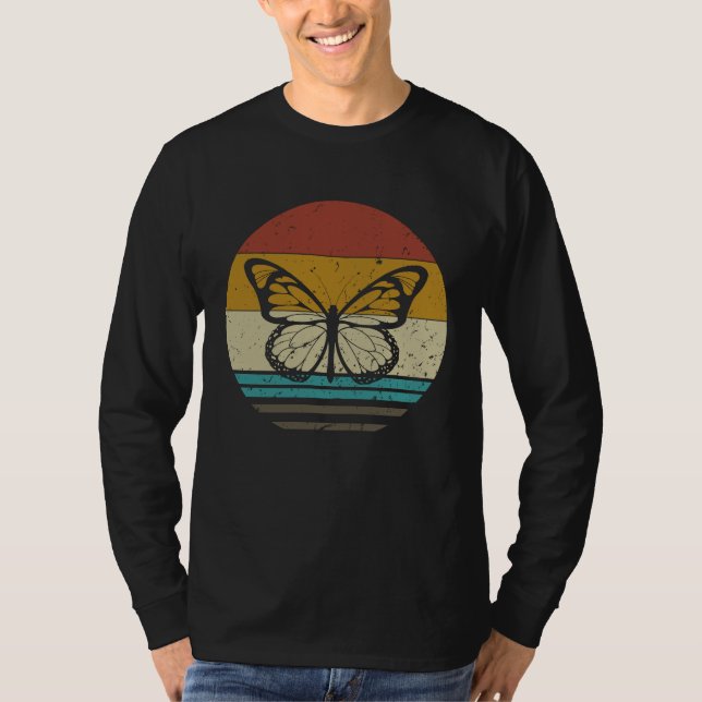 Butterfly   Retro Sunset Insect Monarch Entomology T Shirt (Framsida)
