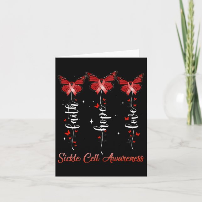 Butterfly Ribbon Faith Hope Kärlek Sickle Cell Med Kort (Framsida)